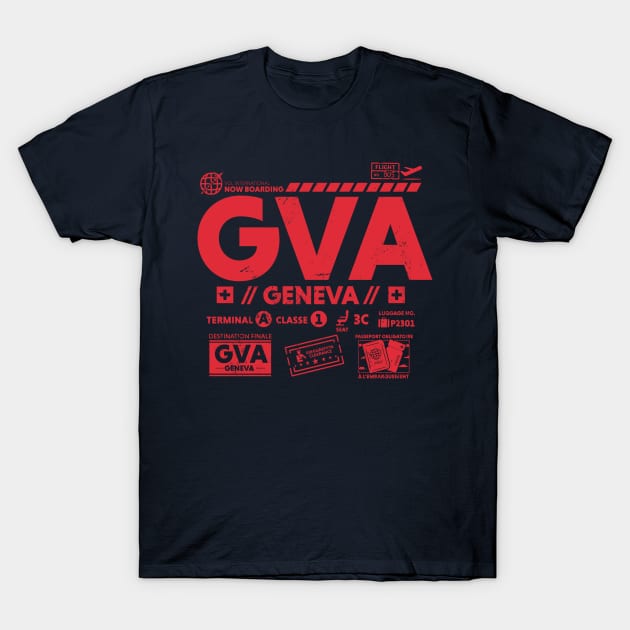 Vintage Geneva GVA Airport Code Travel Day Retro Travel Tag Switzerland T-Shirt by Now Boarding